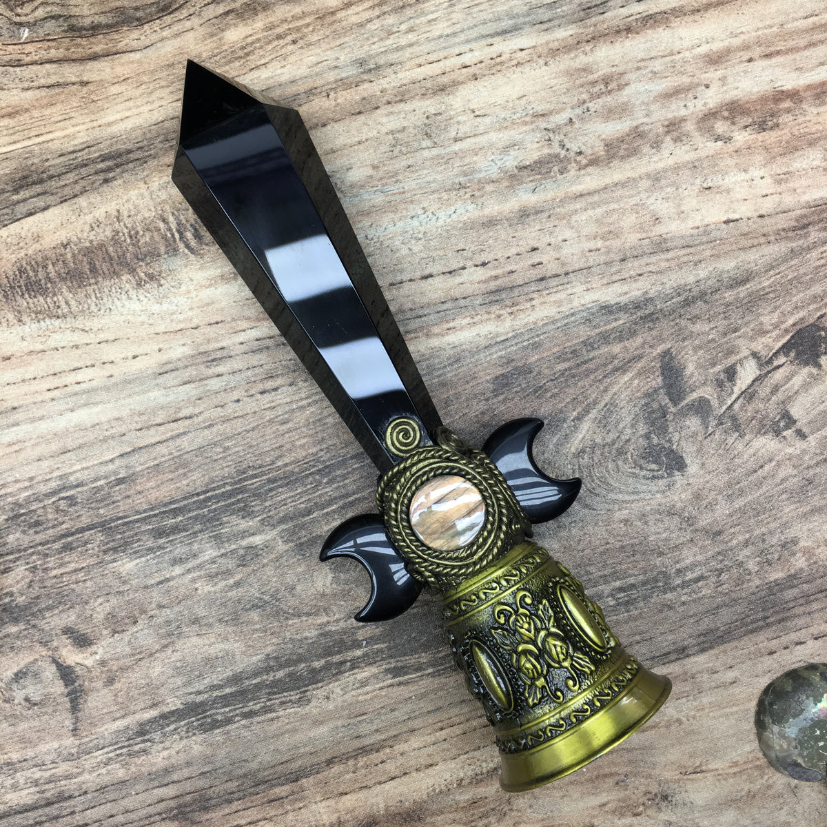 Crystal Altar Bell, Witch Hand Bell, Black obsidian Wand Bell, Pagan Ritual Bell, Gothic Crystal Handbell, Handcrafted Witchy Altar Decor