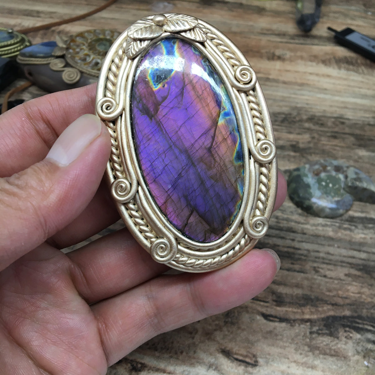 Purple Labradorite Crystal Magic Mirror Ornament - Gothic Altar Decor- Handcrafted  crystal