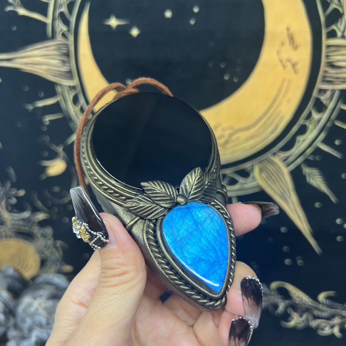 Handmade Natural Black Obsidian Scrying Mirror/Magic Obsidian Witch Mirror/Crystal Quartz Mirror/Manifest Altar Tool