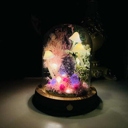 Handmade Amethyst Crystal Mushroom Lamp - Pink Enchanted Forest Night Light - Whimsical Fairy Garden Decor - Unique Gift for Her