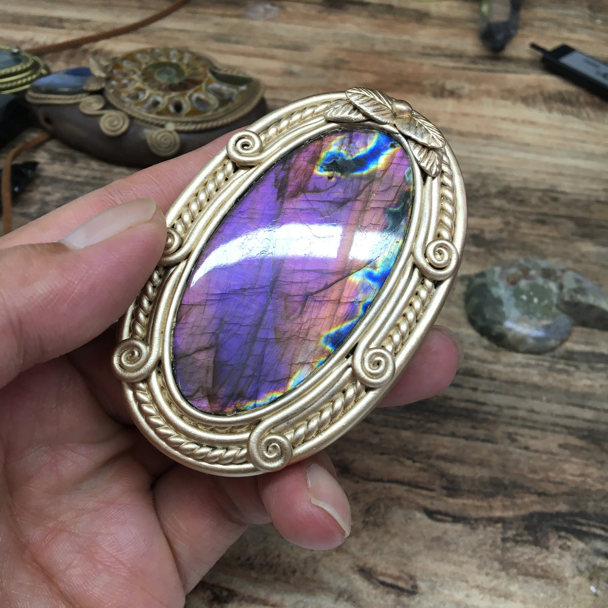 Purple Labradorite Crystal Magic Mirror Ornament - Gothic Altar Decor- Handcrafted  crystal