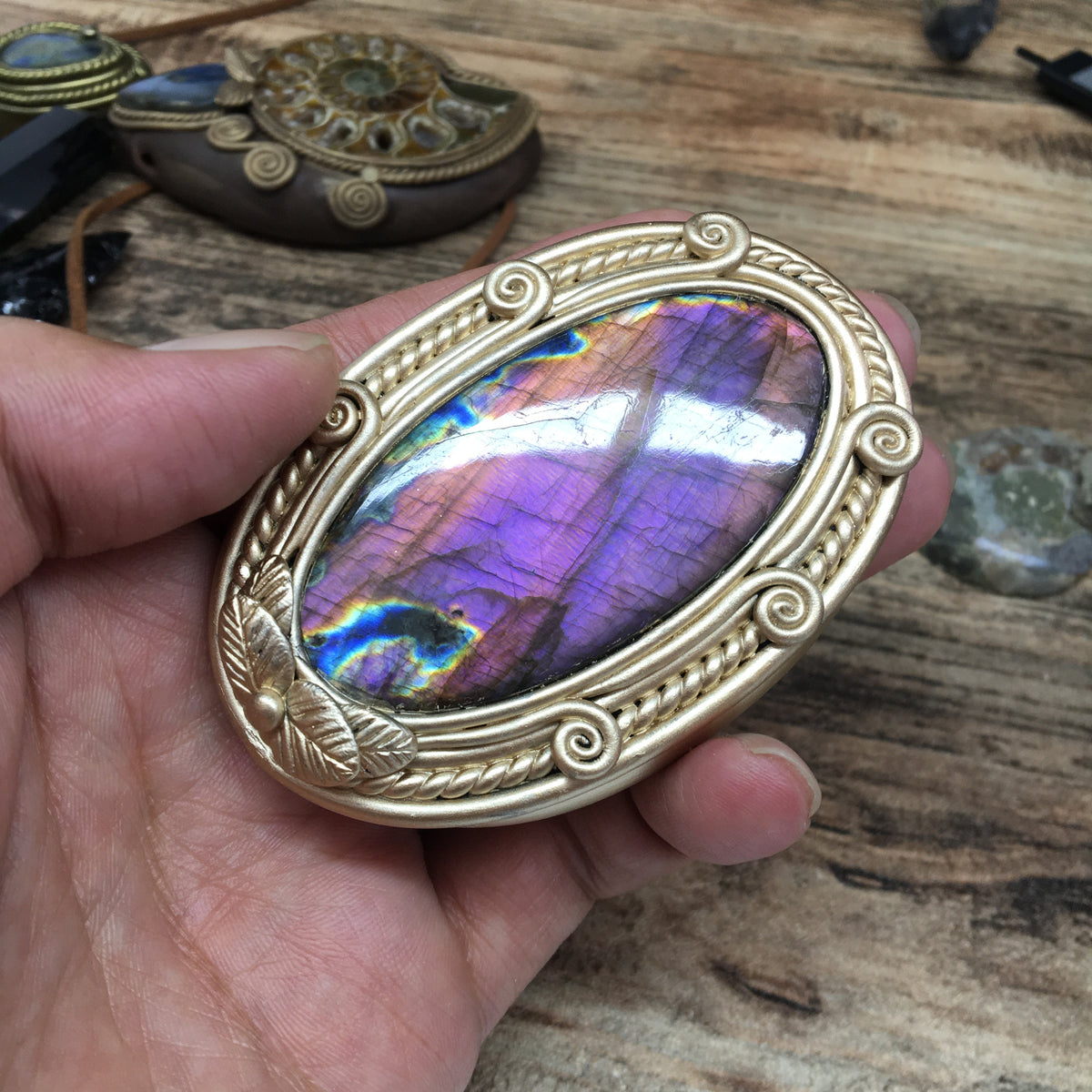 Purple Labradorite Crystal Magic Mirror Ornament - Gothic Altar Decor- Handcrafted  crystal