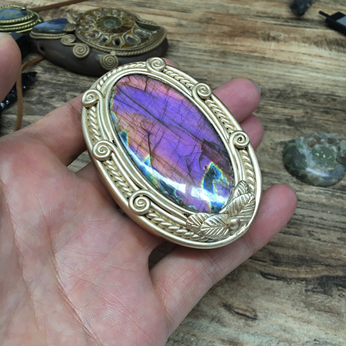 Purple Labradorite Crystal Magic Mirror Ornament - Gothic Altar Decor- Handcrafted  crystal