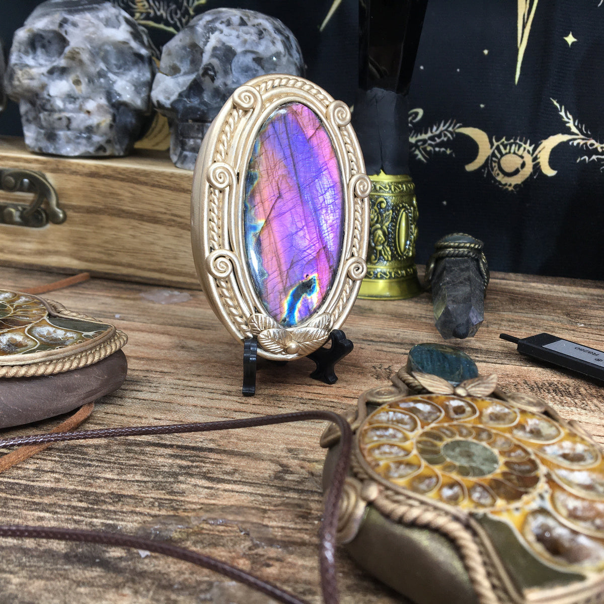 Purple Labradorite Crystal Magic Mirror Ornament - Gothic Altar Decor- Handcrafted  crystal