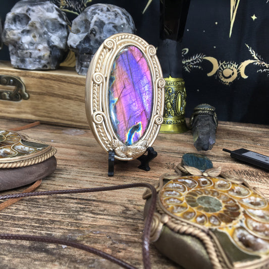 Purple Labradorite Crystal Magic Mirror Ornament - Gothic Altar Decor- Handcrafted  crystal