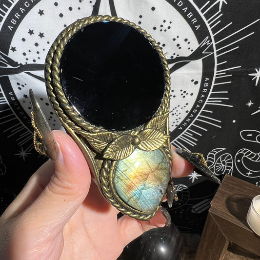 Handmade Natural Black Obsidian Scrying Mirror pendant/Magic Obsidian Witch Mirror/Crystal Quartz Mirror/Manifest Altar Tool