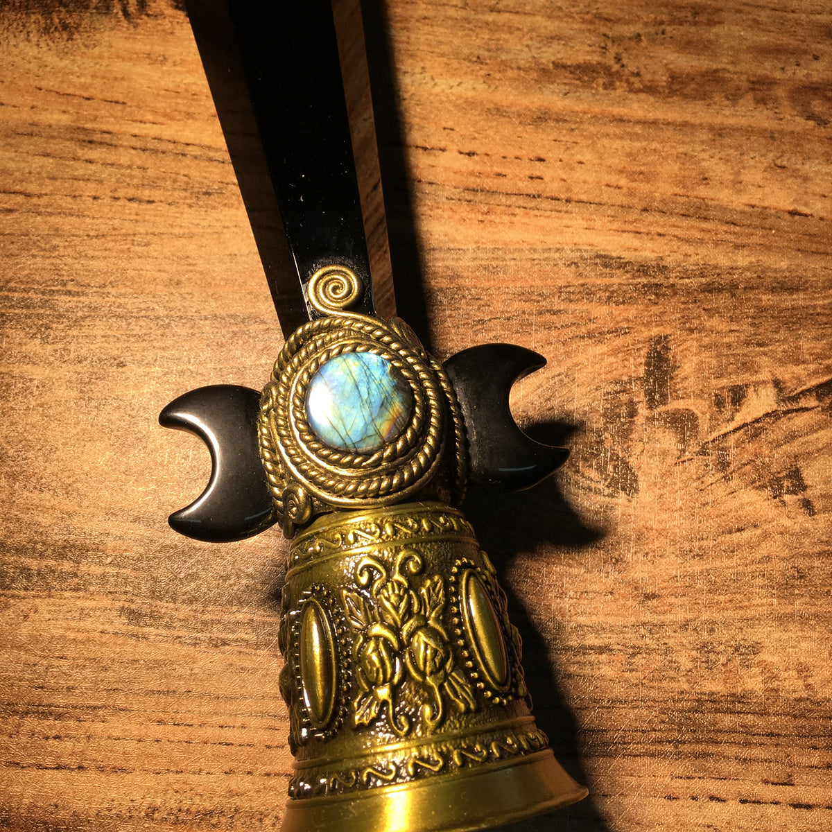 Crystal Altar Bell, Witch Hand Bell, Black obsidian Wand Bell, Pagan Ritual Bell, Gothic Crystal Handbell, Handcrafted Witchy Altar Decor
