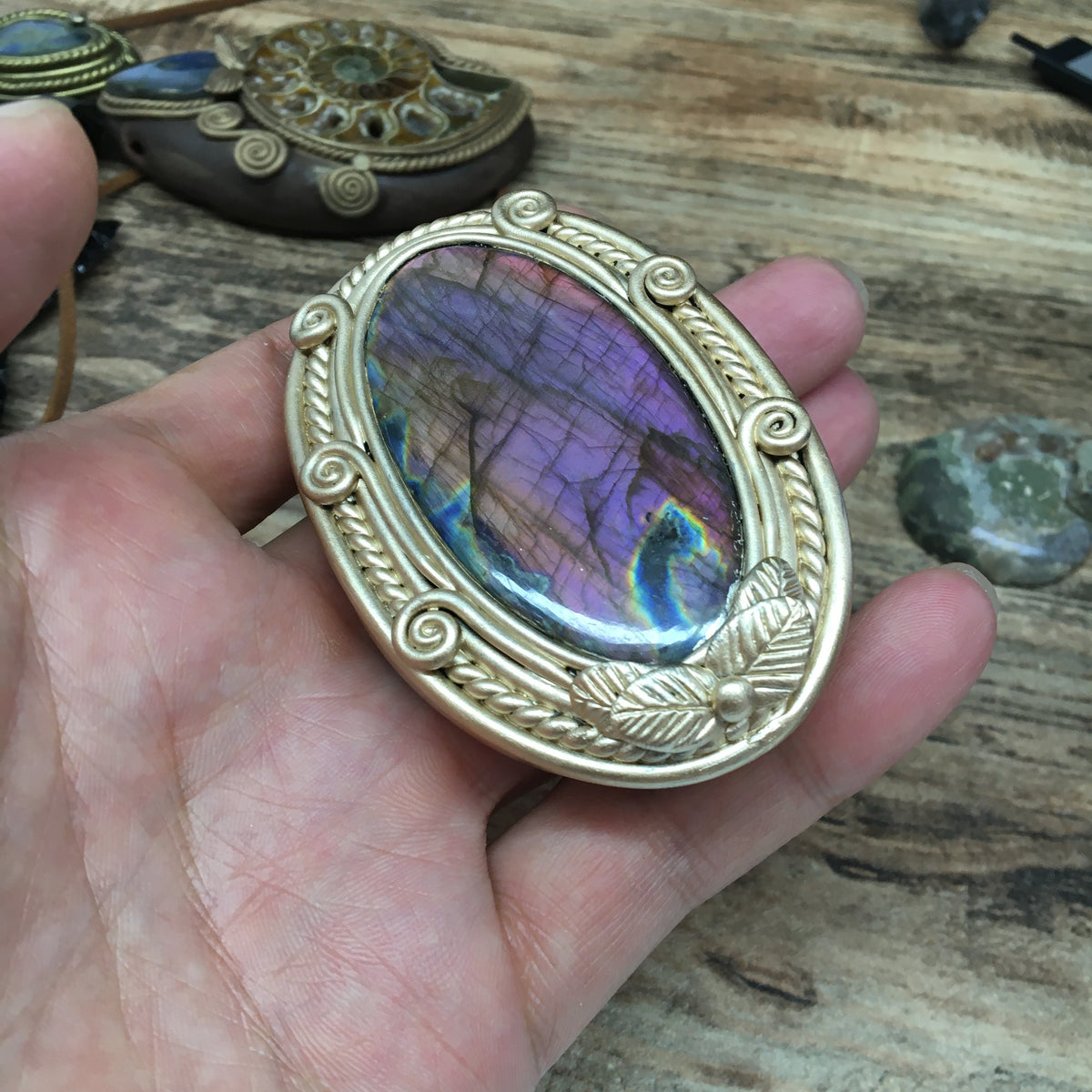 Purple Labradorite Crystal Magic Mirror Ornament - Gothic Altar Decor- Handcrafted  crystal